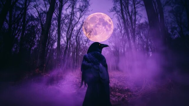 Raven silhouette against full moon