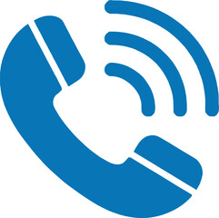 Blue Telephone Handset Icon with Sound Waves on Transparent Background