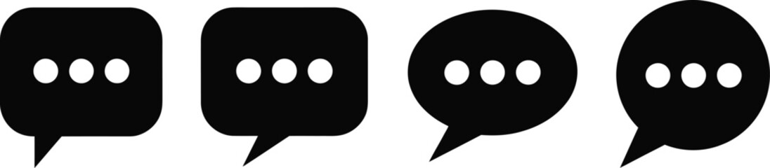 Chat Speech Bubble Icon Set in Black with Three Dots Communication Concept