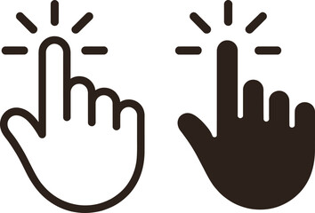 Clicking Finger Hand Icon, White and Black Cursor Hand Vector, on Transparent BG