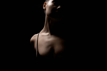 Female silhouette in dark. Beautiful passion Girl