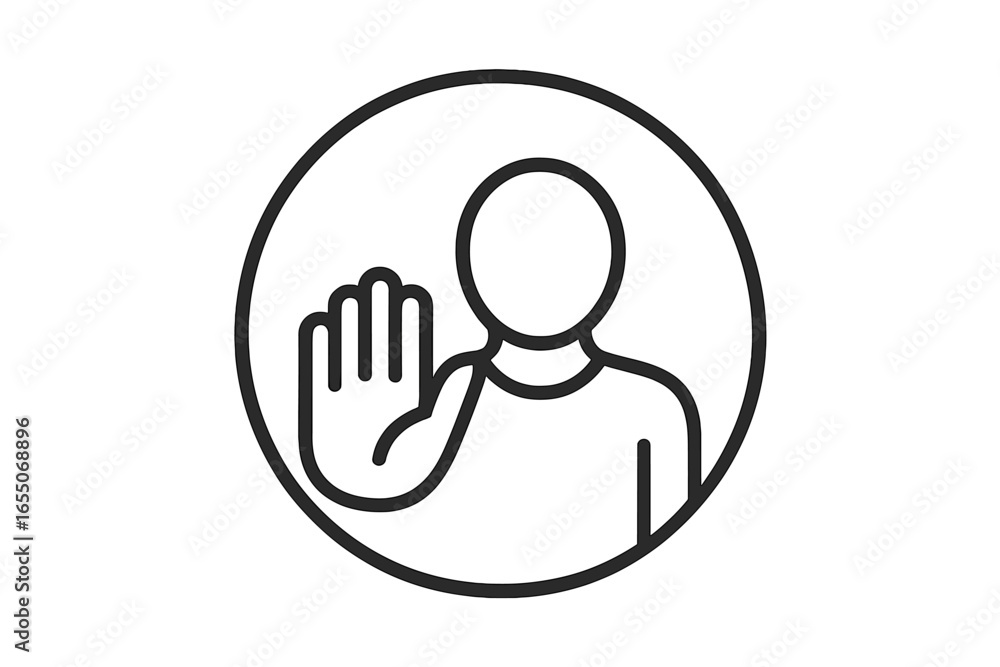 Poster gesture of greeting with a raised hand illustrating a friendly welcome in a minimalistic style