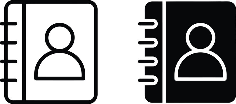 Contact Book Icons, Black and White, Ring Binder, Profile Symbols, Flat Style