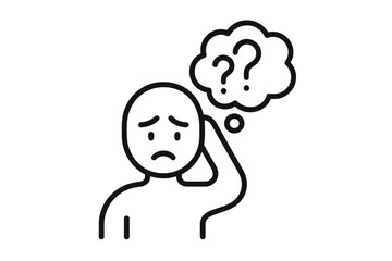 Individual showing confusion and uncertainty while pondering a question in a minimalistic style illustration