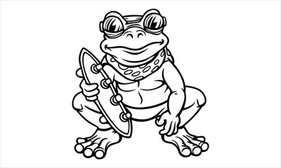 Frog Wearing Sunglasses Vector Silhouette T-Shirt Design, High-Quality Line Art Ideal for Adult Coloring Books, Relaxation, Stress Relief, Creative Printable Art, and Home Décor.