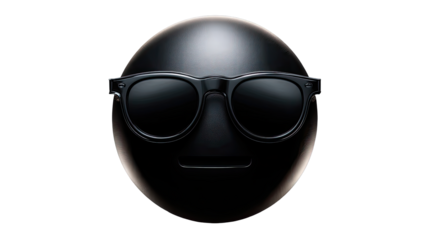A black, glossy emoji head with sunglasses
