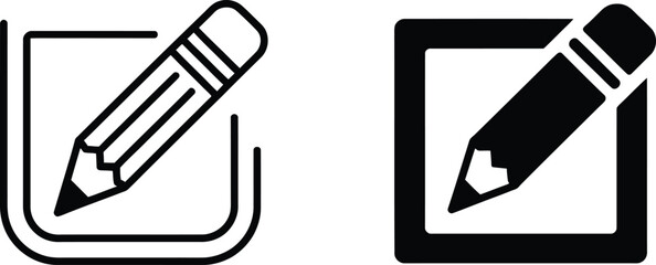 Edit Icon Set with Pencil in Square Outlines on Transparent Background Design