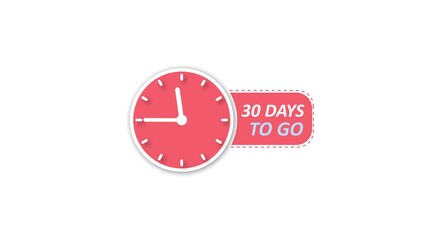 Animation of a purple alarm clock with the text 30 days to go,' creating a sense of urgency and anticipation, perfect for countdown or event-related projects