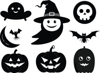 Fototapeta premium Black Silhouette of a Stylish Beard and Mustache, Pamkin,Halloween Vector Illustration,set of halloween icons,Halloween pumpkin silhouette collection,halloween icon silhouette vector,ghosts silhouette