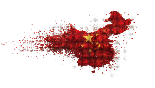 Abstract representation of China's map and flag