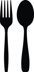 Minimalist Fork and Spoon Cutlery Silhouette on Transparent Background Kitchenware