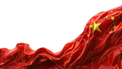 Chinese flag waving, flowing fabric, black background