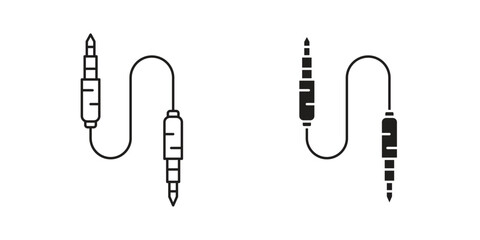 Fototapeta premium Line art illustration of two 6.35 mm audio cable connectors, isolated on white.