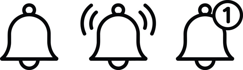 Notification Alert Bell Icon Set with Transparent Background. Bold Line
