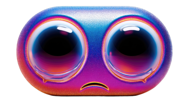 A vibrant, digital, sad emoticon face