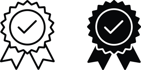 Outline & Silhouette Approved Check Mark Badge Icon. Vector. Transparent