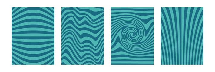 Groovy psychedelic vector artwork with distorted lines in a 60s and 70s hippie style. Funky daisy cover design for Y3K backdrops, blue wavy motifs, and naive funny retro themes.