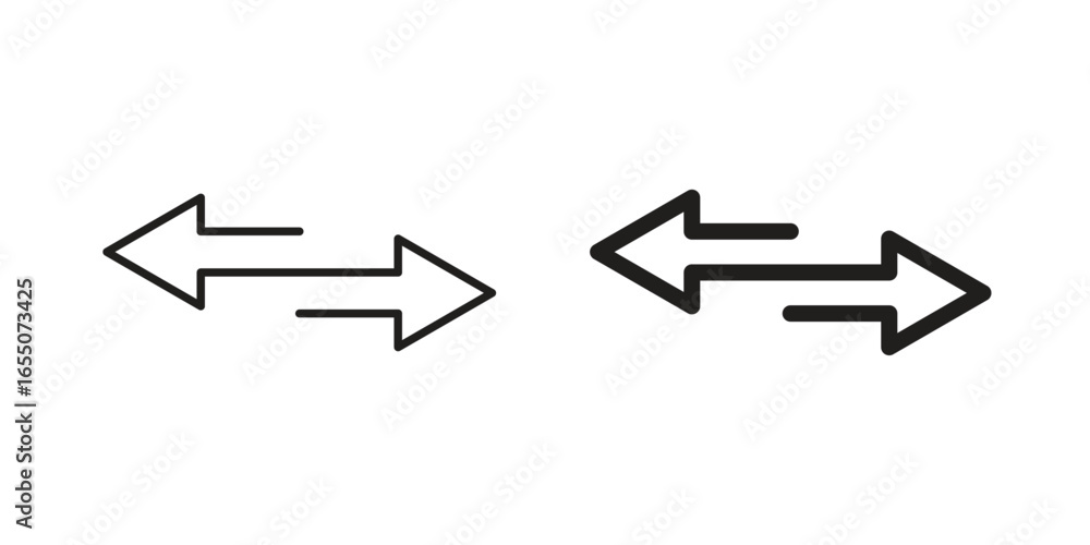 Poster two simple black arrows pointing in opposite directions, isolated on white. suitable for web design 