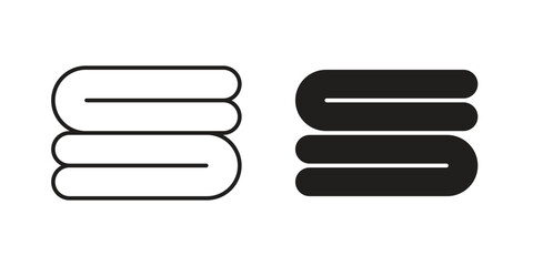 Obraz premium Simple line art and solid icon of a stack of towels, isolated on white.