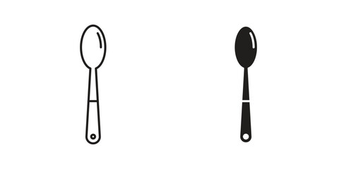 Two simple spoon icons, one line art and one solid black, isolated on a white background. Perfect for app design or culinary projects.