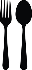 Silhouette of Fork and Spoon Graphic, Kitchenware Cutlery on White Background
