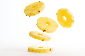 a group of pineapples falling into the air