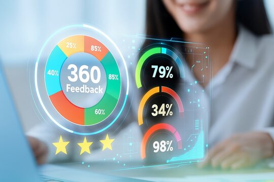 Futuristic Analytics Dashboard With 360 Feedback and Data Visualization