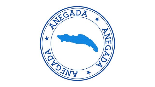Anegada intro. Badge with the circular name and map of island. Anegada round logo animation.