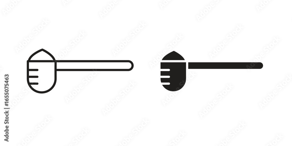 Poster two variations of measuring spoon icons: a line art version and a solid black version, isolated on w
