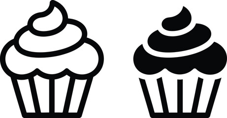 Two Cupcakes Icon Designs, Black and White, Transparent Background, Minimalist Style
