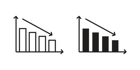Two bar graphs illustrating a downward trend. One is an outline, the other is filled.