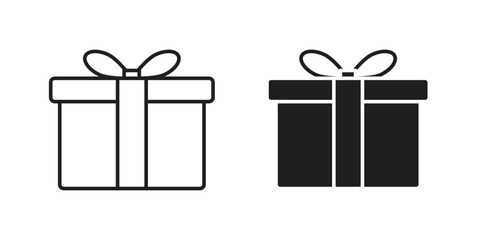 Two simple gift box icons, one outline and one solid, isolated on white. Perfect for websites, apps, and presentations.