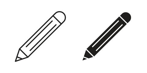 Two simple pencil icons, one line art and one solid black, isolated on white.