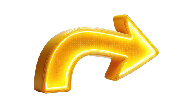 Golden curved arrow, glowing