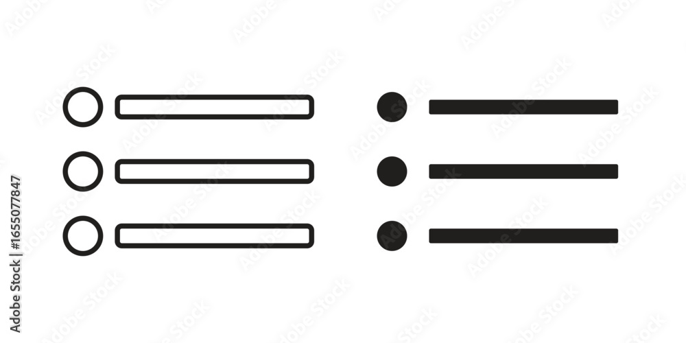Poster set of simple list icons, circles and rectangles, isolated on white. perfect for ui design.