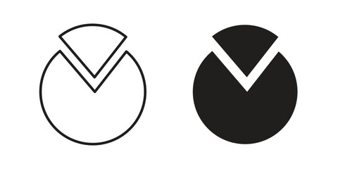 Two simple pie chart icons, one black and one outline, isolated on white. Perfect for presentations or infographics.