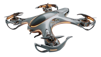 Futuristic drone in flight.  Sleek design