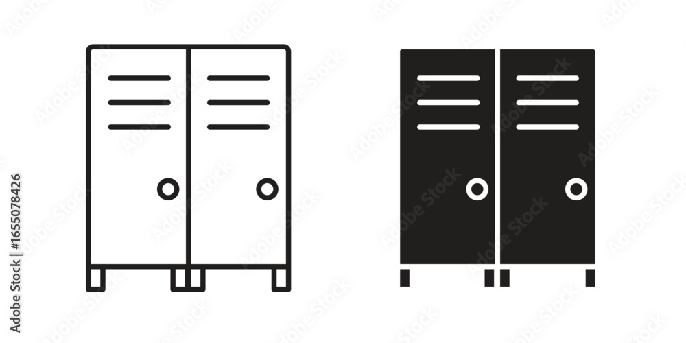 Poster two locker icons, one line art and one solid black, isolated on white. ideal for app design or websi