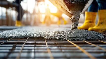 Concrete pouring onto foundation
