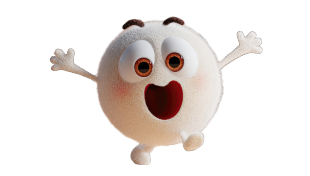 Animated round character jumping with joyful expression