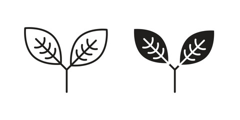 Simple vector illustration of two leaves, one line art and one filled, isolated on white. © Hestia