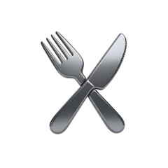 3d rendering of crossed silver fork and knife isolated on transparent background, perfect for restaurant and dining concepts