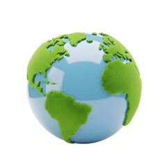 Green and blue globe isolated on transparent background showing the world, earth, and planet with continents and oceans
