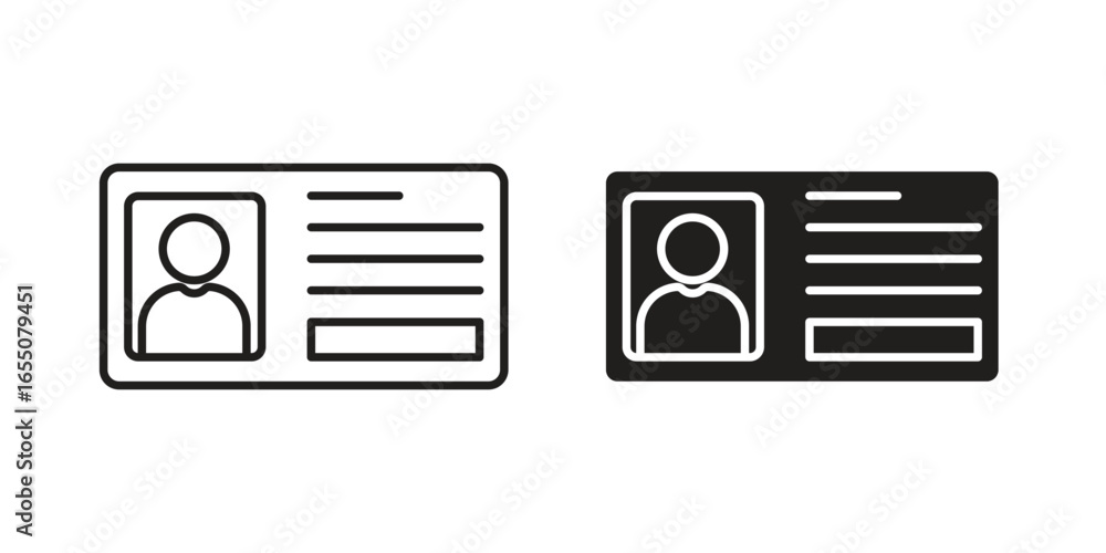 Poster two id card icons, one in line style and one in solid style, isolated on white background. perfect f