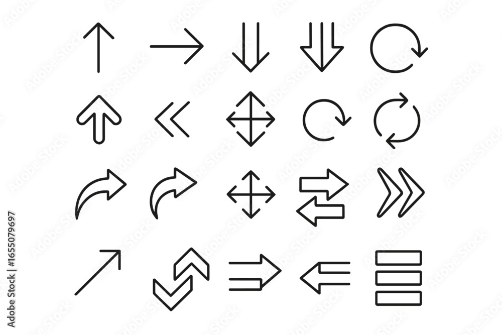 Poster various directional arrows and symbols illustrating movement and orientation in a clean design on a 