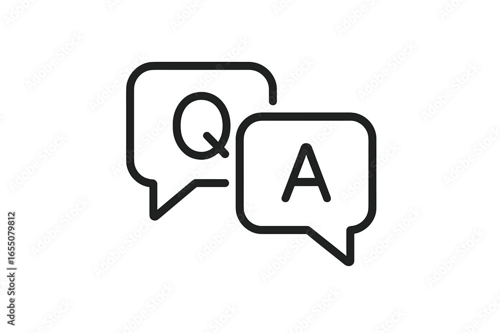 Poster engaging question and answer dialogue represented by speech bubbles in a minimalist design