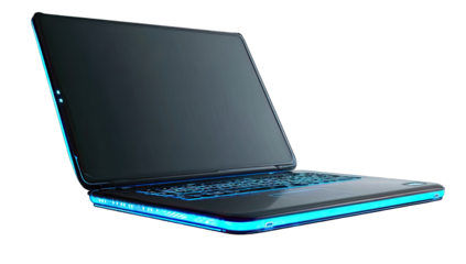 Sleek, futuristic laptop angled in 3D