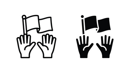 Fototapeta premium Vector Illustration: Raised Hands with Flag Icon, Line Art and Solid Styles, Unity, Support, Teamwork, Success, Demonstration, Protest, Community, Collaboration Concept.