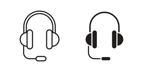 Two headset icons, one line art, one filled, isolated on white. Perfect for websites, apps, and presentations.