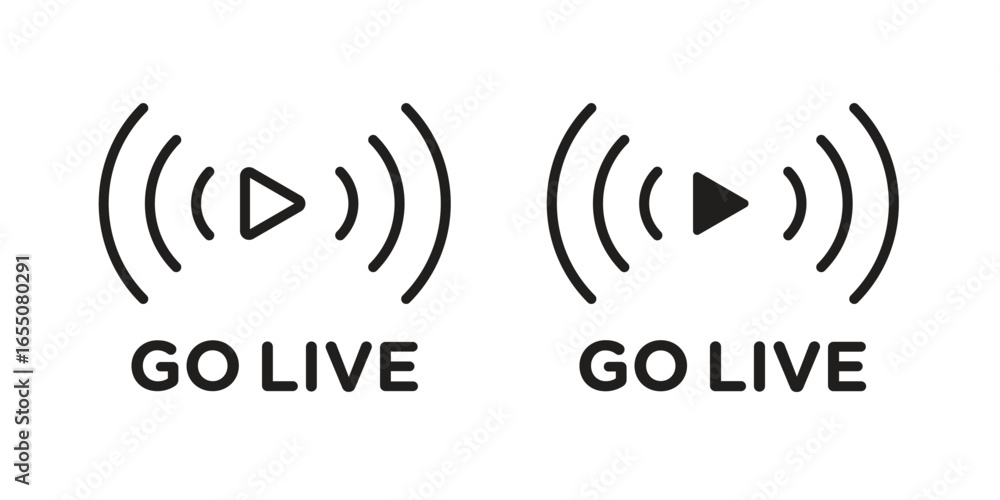 Poster two identical 'go live' icons featuring a play button and signal waves, isolated on a white backgrou